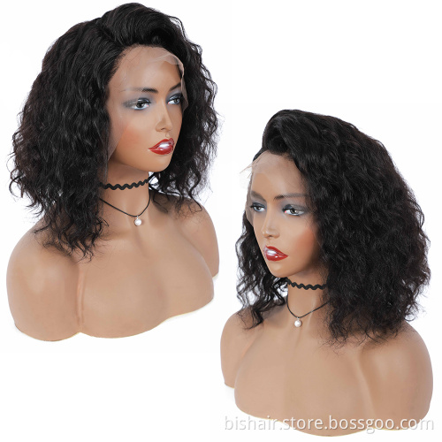 BIS Brazilian water wave short bob 13x4 closure human hair wig front lace curly curly bob wigs for women pre plucked lace wig